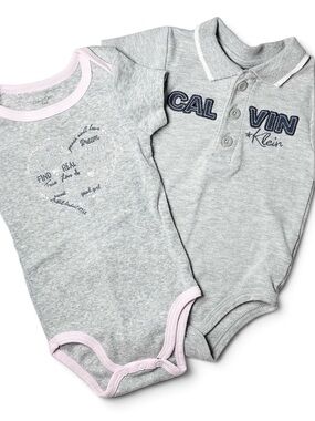 Calvin Klein Baby Grey Logo Polo & Heart Bodysuit Set 2pcs 6-9M